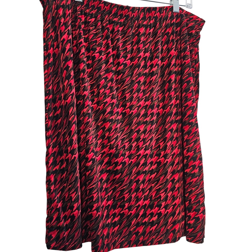 Kathy Ireland Plus Red Black Abstract‎ Geometric Midi Skirt 1X Made in USA
